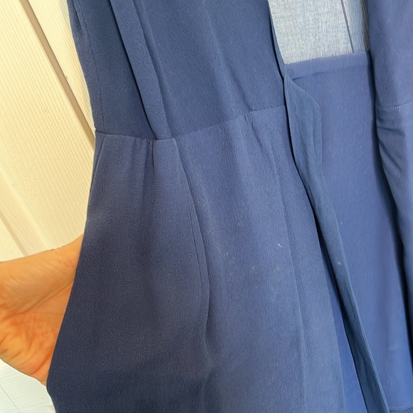 SANDRO Paris Navy WRAP Crepe Dress SHEER BACK - Picture 7 of 8